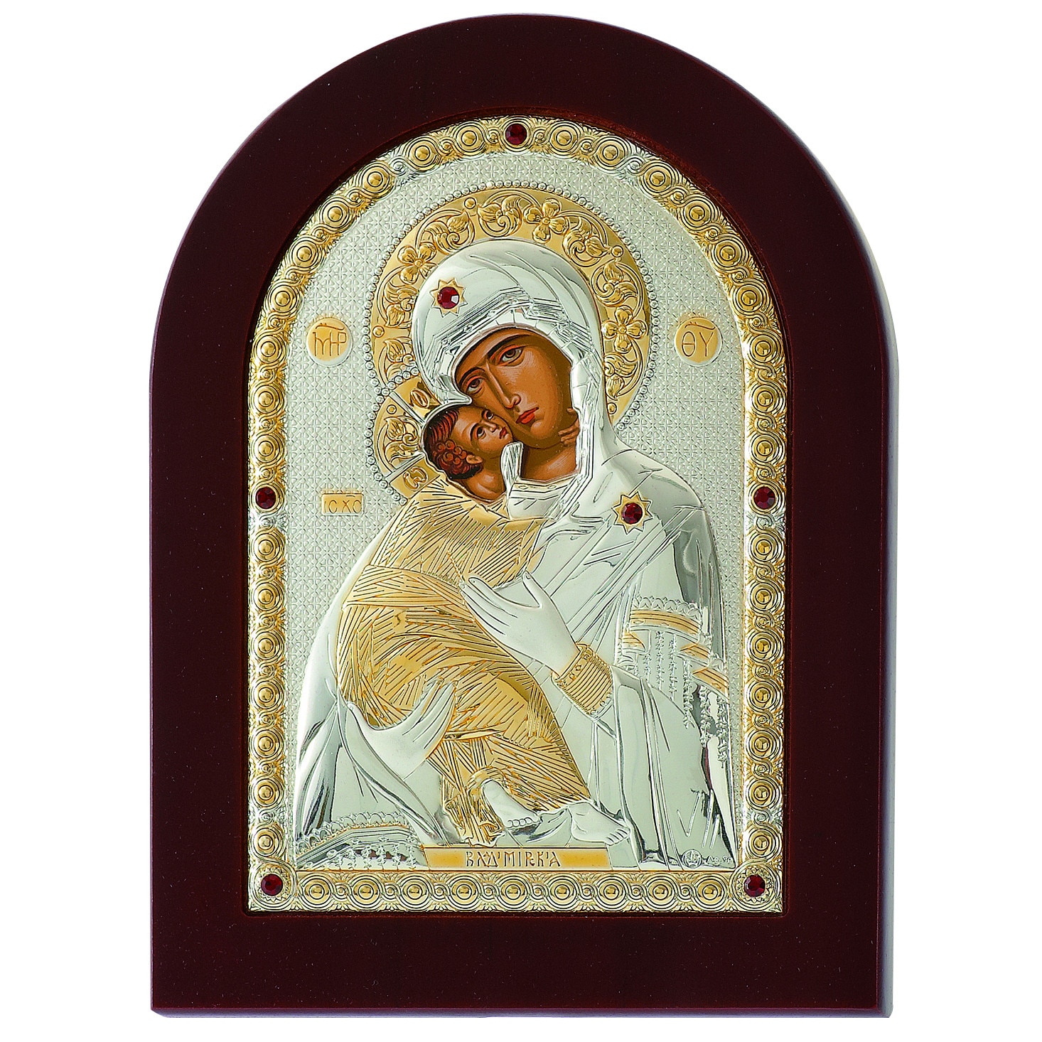 Icoana Fecioara Maria si Pruncul Foita de Argint 925 Maica lui Vladimir 7.5x9.5cm ClassGifts