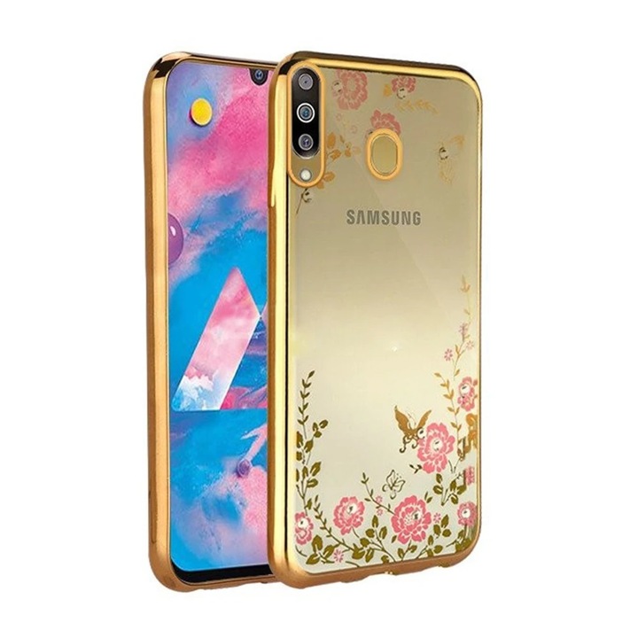 Предпазен гръб Forcell Diamond за Samsung Galaxy M30/Galaxy A40s, Прозрачен/Златист