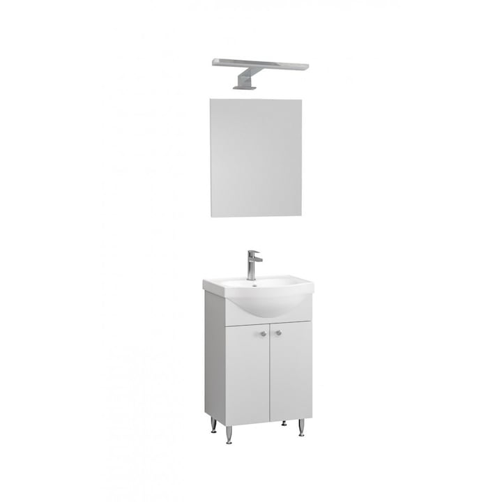 Gilda II New fürdőszoba bútor szett mosdóval, tükörrel, Led világítással fehér