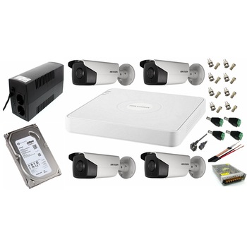Sistem supraveghere video cu UPS 4 camere Hikvision exterior 5MP Turbo HD cu IR 40M, full accesorii cu HARD 1TB, live internet Sistem supraveghere video cu UPS 4 camere Hikvision exterior 5MP Turbo HD cu IR 40M, full accesorii cu HARD 1TB, live internet