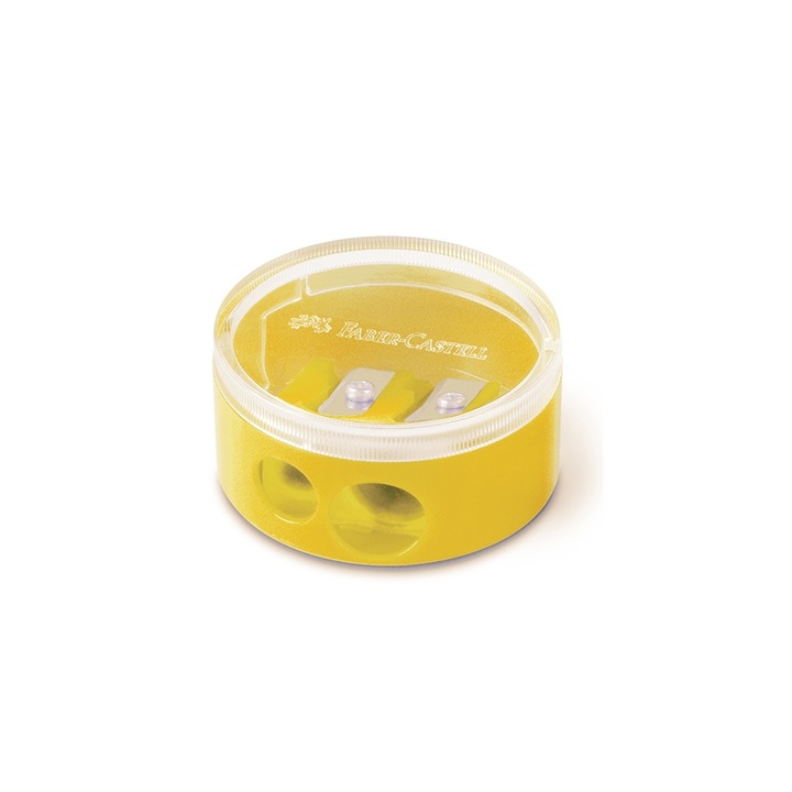 Ascutitoare dubla cu recipient, Faber-Castell, Plastic, Galben