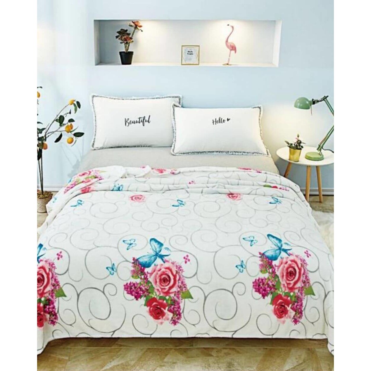 Patura Cocolino, Pat Dublu, 200x230 cm, Flori si Fluturi