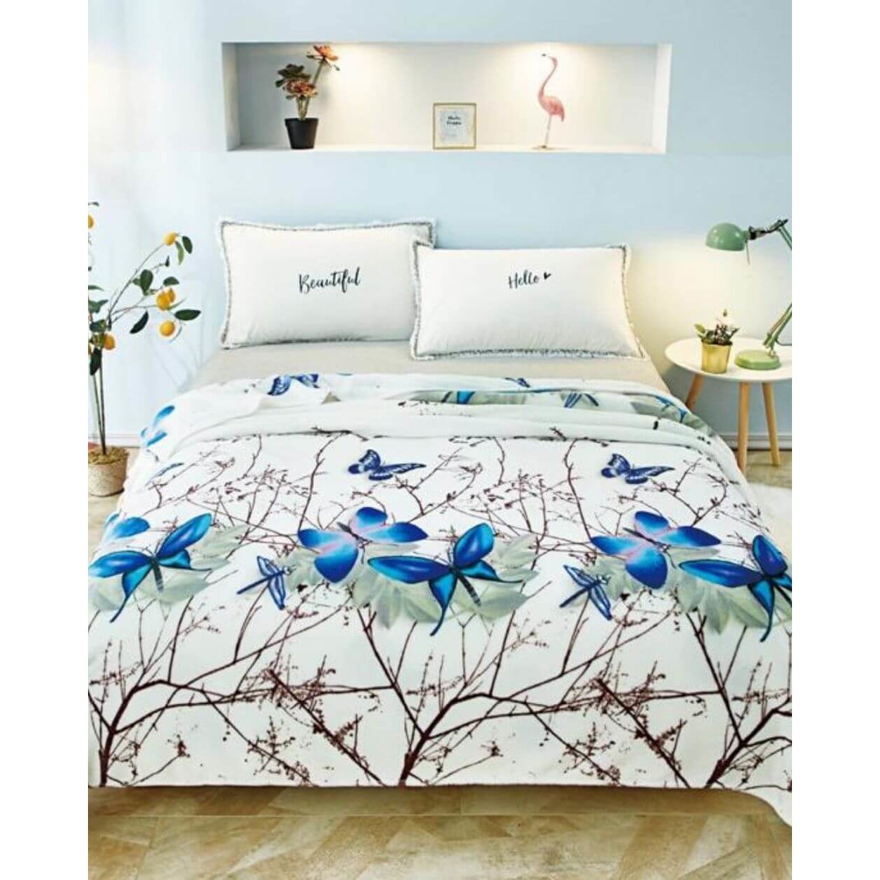 Patura Cocolino, Pat Dublu, 200x230 cm, Fluturi Albastri