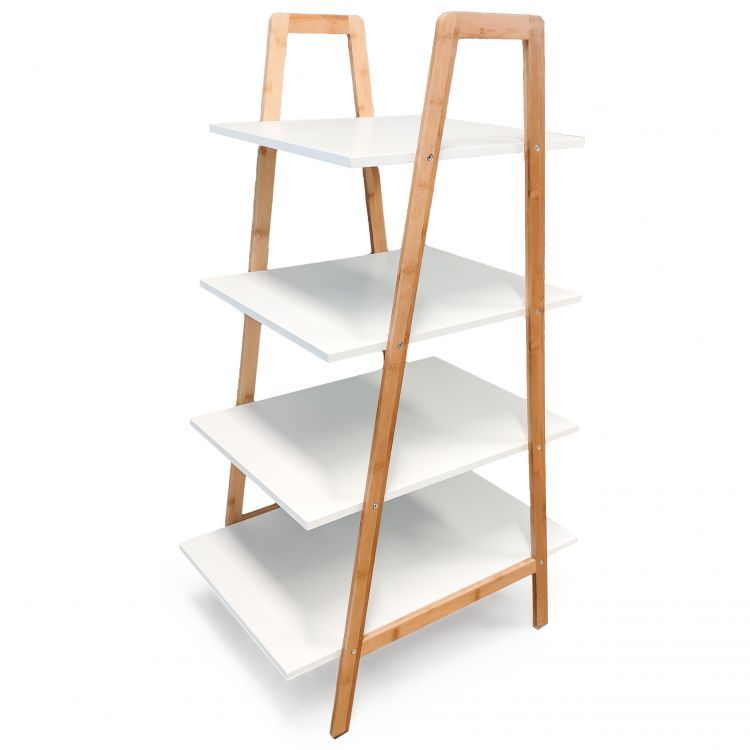 Etajera cu 4 rafturi din lemn de bambus, MDF, 100,5x40,5x60 cm, alb-maro