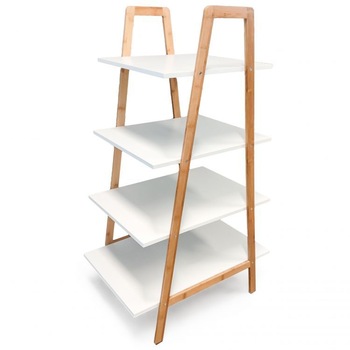 Etajera cu 4 rafturi din lemn de bambus, MDF, 100,5x40,5x60 cm, alb-maro Etajera cu 4 rafturi din lemn de bambus, MDF, 100,5x40,5x60 cm, alb-maro