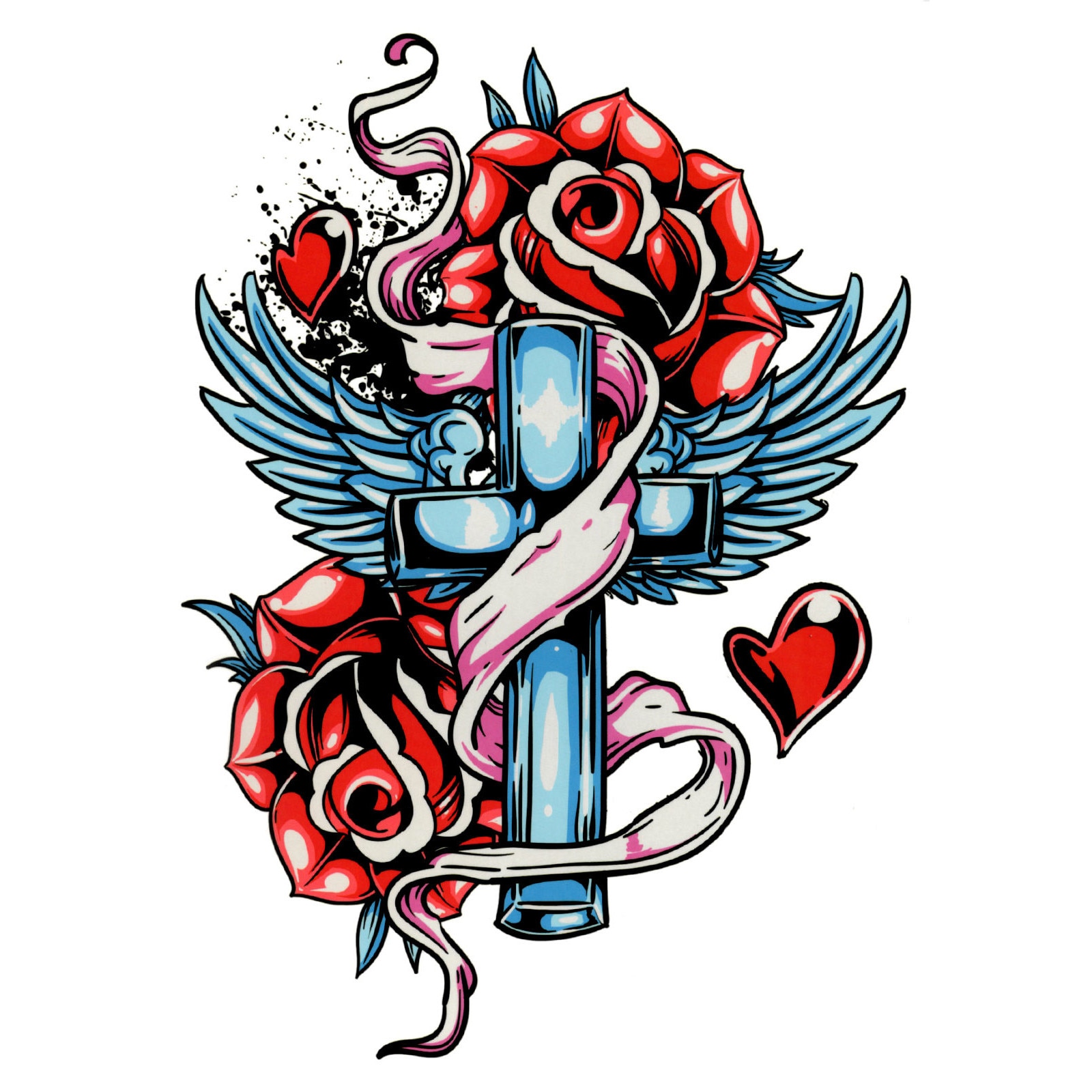 Tatuaj temporar, Flash Tattoos Romania, Old school cross, rezistent la apa, aplicare rapida, 15x21 cm