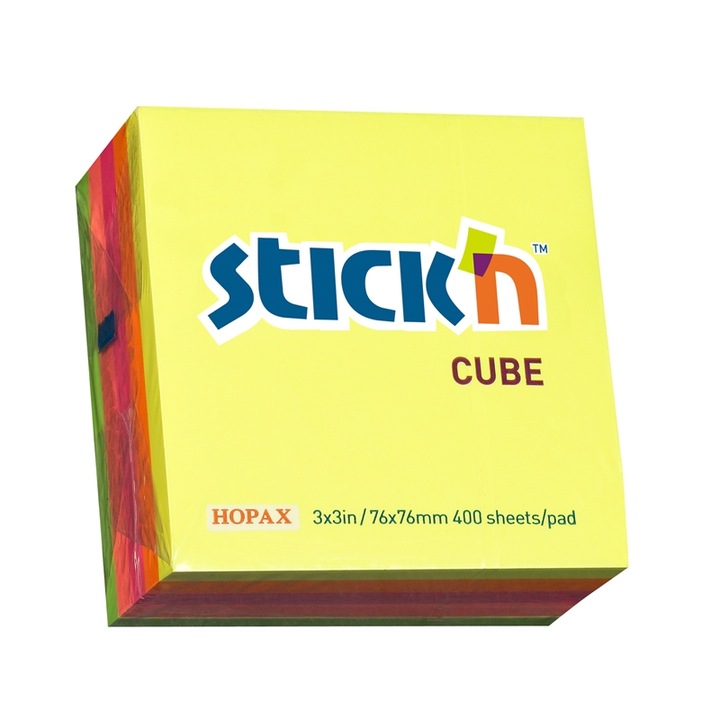 Notite adezive Stick'n, 76x76 mm, Multicolor, 400 coli
