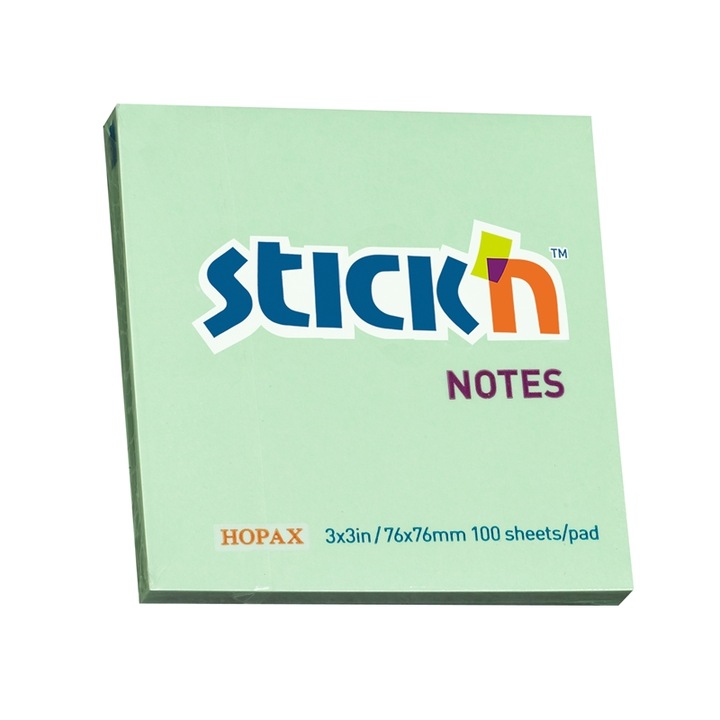 Öntapadós jegyzetek 76 X 76 Mm, 100 db, Stick "n - pasztell zöld
