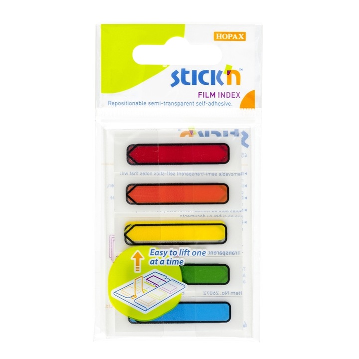 Index autoadeziv Stick'n, 45x12 mm, Multicolor, 100 buc.