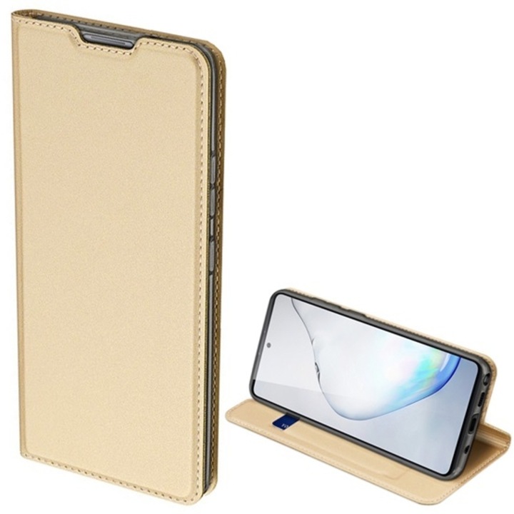 DUX DUCIS Samsung Galaxy S10 Lite (SM-G77F) SKIN PRO tok álló, bőr hatású (FLIP, oldalra nyíló, bankkártya tartó, asztali tartó funkció), Arany