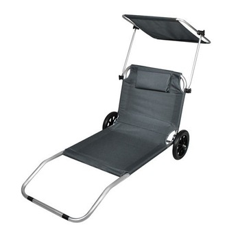 Sezlong pliabil cu acoperis, pe roti, Gaia, gri, 115 x 52 cm, Otel Sezlong pliabil cu acoperis, pe roti, Gaia, gri, 115 x 52 cm, Otel