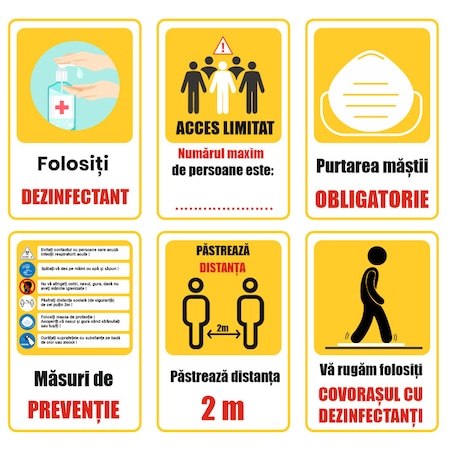 Pachet 6 Autocolante Masuri Preventie 200x300mm Reclame Masuri Preventie Covid 19 Numar Maxim Persoane Spalati Va Pe Maini Masca De Protectie Obligatorie Pastrati Distanta Sociala Pentru Restaurante Spatii Comerciale Terase Emag Ro