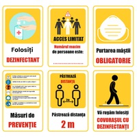pachet 6 autocolante masuri preventie 200x300mm reclame masuri preventie covid 19 numar maxim persoane spalati-va pe maini masca de protectie obligatorie pastrati distanta sociala pentru restaurante spatii comerciale terase imagen 2_0_
0