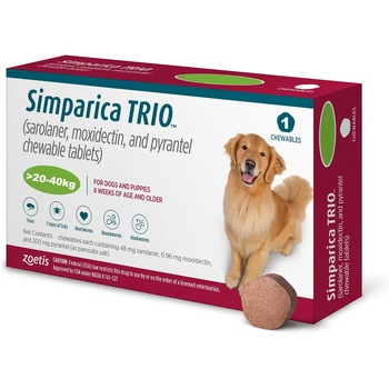 Deparazitare interna si externa, Simparica Trio 20-40 kg - 1 comprimat masticabil Deparazitare interna si externa, Simparica Trio 20-40 kg - 1 comprimat masticabil