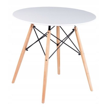 Masa iMK, fixa, rotunda, MDF, structura lemn, alba si cadru metalic, 80 x 74.5 cm Masa iMK, fixa, rotunda, MDF, structura lemn, alba si cadru metalic, 80 x 74.5 cm
