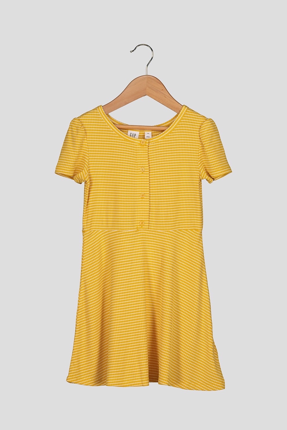 GAP, Rochie de jerseu, cu croiala pe bie si maneci scurte, Galben mustar/Alb