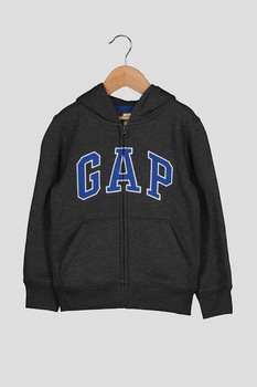 GAP, Hanorac cu logo brodat si fermoar, Gri antracit GAP, Hanorac cu logo brodat si fermoar, Gri antracit