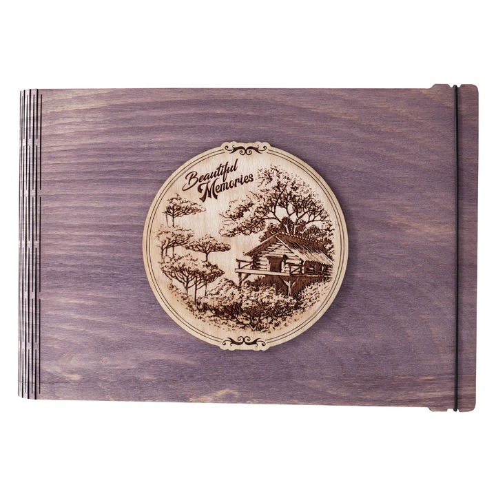 Album foto din lemn, VintageBox, "Casuta din padure - Beautiful Memories", culoare Mov