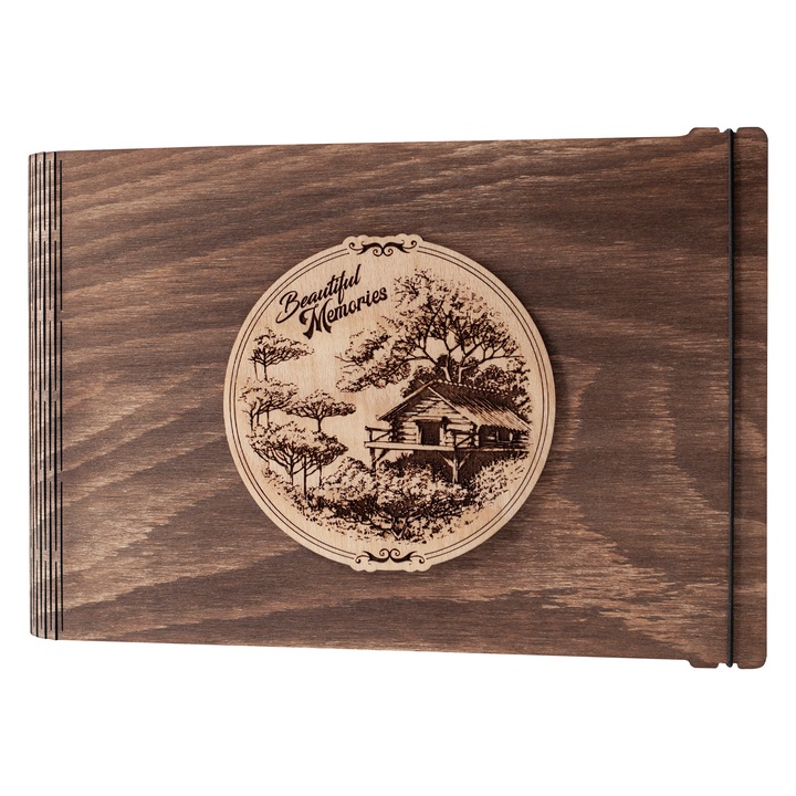 Album foto din lemn, VintageBox, "Casuta din padure - Beautiful Memories", culoare Nuc inchis