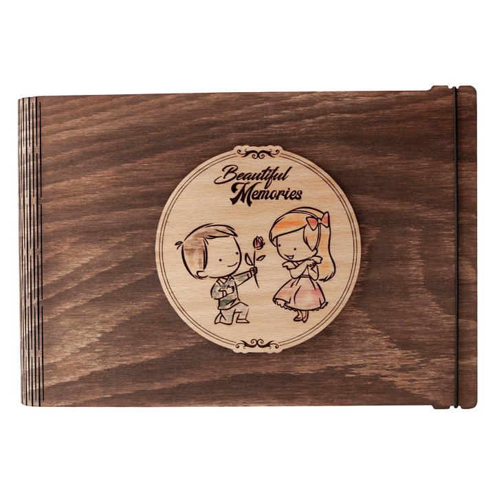 Album foto din lemn, VintageBox, "Daruieste o floare - Beautiful Memories", culoare Nuc inchis