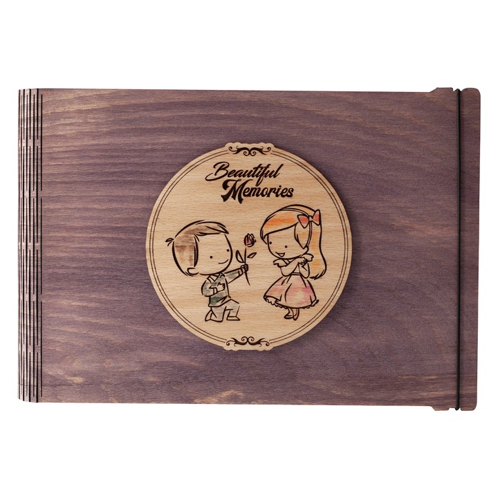 Album foto din lemn, VintageBox, "Daruieste o floare - Beautiful Memories", culoare Mov
