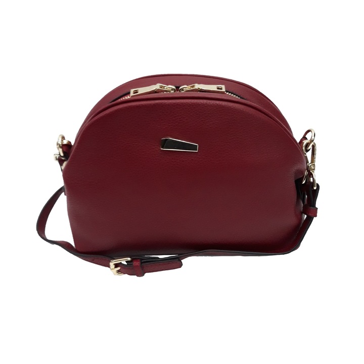 Geanta dama, din piele naturala, rosu burgund, cu doua barete detasabile, dimensiune 20x24x10cm