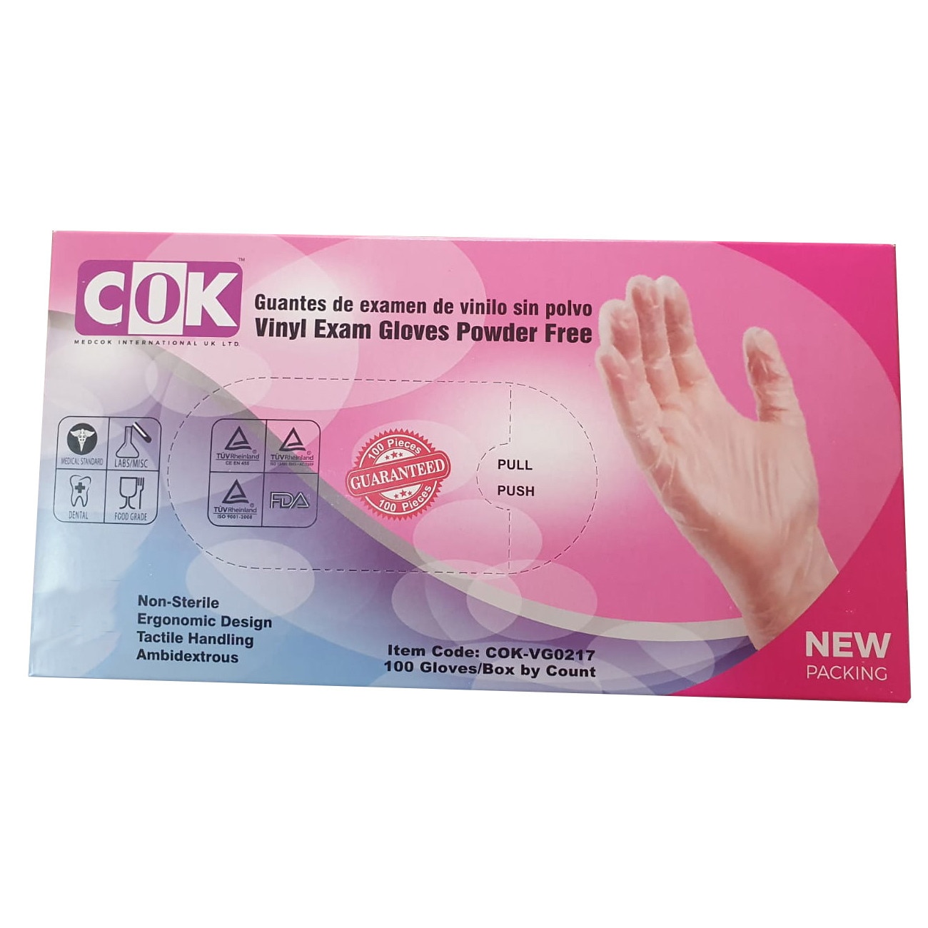 Set 100x Manusi de Unica Folosinta, COK, 100% Vinil, Nepudrate, Rezistenta la Perforare, Fara Alergeni, Semi-Transparente, marimea L