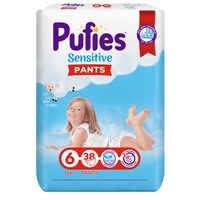Scutece-chilotel Pufies Sensitive, Marimea 6, 15+ kg, 38 buc, Maxi Pack