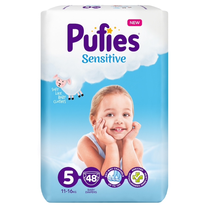Pufies Sensitive Pelenka, 5 Junior, Maxi Pack, 11-16 kg, 48 db