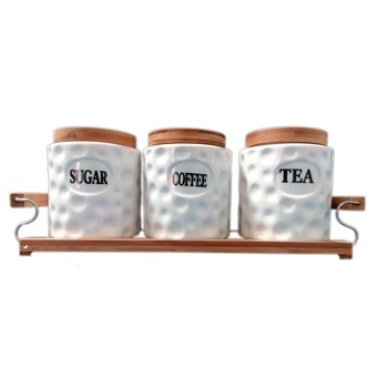 Set pentru condimente din ceramica fina si bambus, 3 piese, Naimeed, D130 Set pentru condimente din ceramica fina si bambus, 3 piese, Naimeed, D130