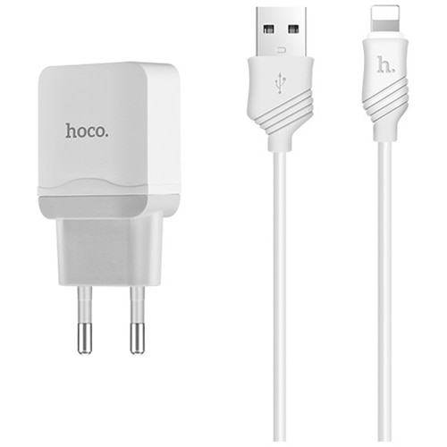 Incarcator priza Hoco C22A, 1xUSB, Cablu Lightning inclus, Protectie supraincarcare, 2.4A, Alb