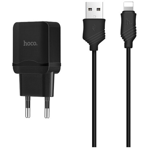 Incarcator priza Hoco C22A, 1xUSB, Cablu Lightning inclus, Protectie supraincarcare, 2.4A, Negru