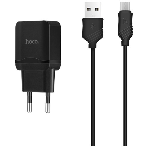 Incarcator priza Hoco C22A, 1xUSB, Cablu MicroUSB inclus, Protectie supraincarcare, 2.4A, Negru