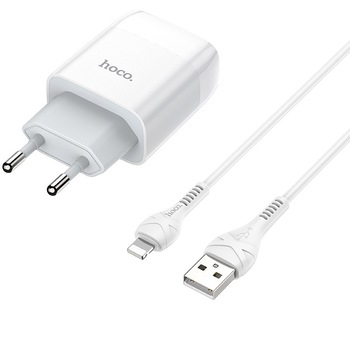 Set Incarcator Retea Hoco C73A 2xUSB + Cablu Date Lightning, 1m, Alb Set Incarcator Retea Hoco C73A 2xUSB + Cablu Date Lightning, 1m, Alb