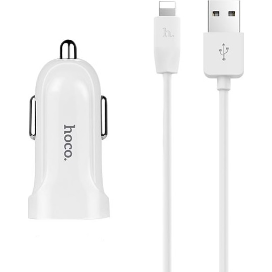 Incarcator auto Hoco Z2 1xUSB, Cablu Lightning inclus, Alb