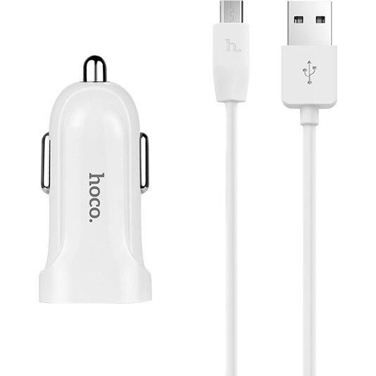 Incarcator auto Hoco Z2A, 2xUSB, Cablu MicroUSB inclus, Alb