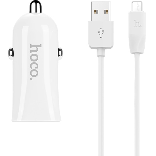 Incarcator auto Hoco Z12 Elite, 2xUSB, Cablu MicroUSB inclus, Alb