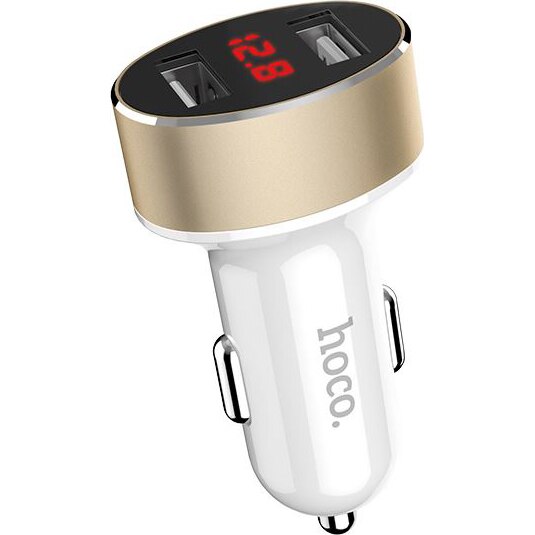 Incarcator auto Hoco Z26, Afisaj LED, 2xUSB, Alb