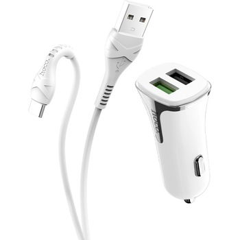 Incarcator auto Hoco Z31 Universe, dual USB, QC3.0, 3.4A, Cablu Type-C inclus, Alb Incarcator auto Hoco Z31 Universe, dual USB, QC3.0, 3.4A, Cablu Type-C inclus, Alb