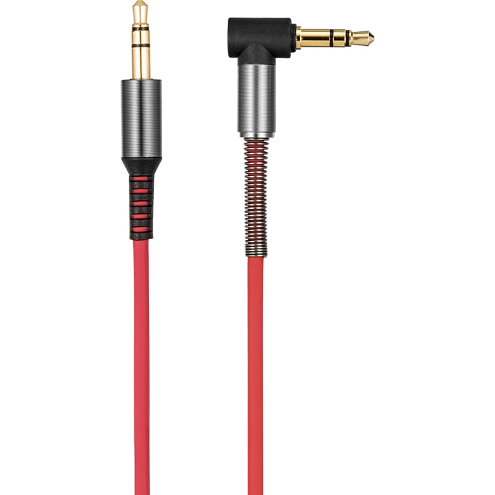 Cablu audio silicon Hoco, jack 3.5mm, UPA02, Unghi drept, Negru/Rosu