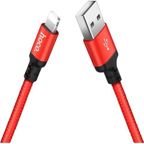 Cablu de date Hoco Lightning, silicon, X14 Times, 2m, 2A, Rosu/Negru