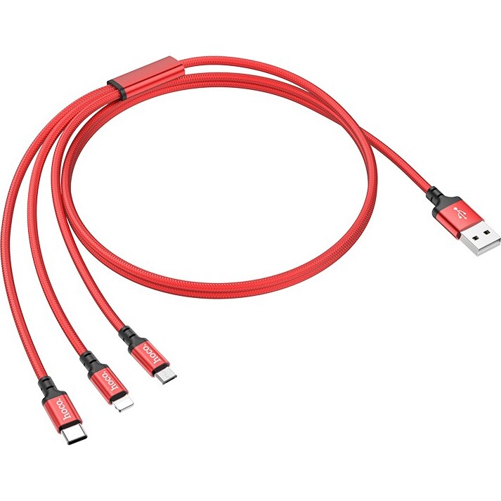 Cablu de date 3in1 Hoco X14 Textil cu Incarcare Rapida, 1m, Rosu