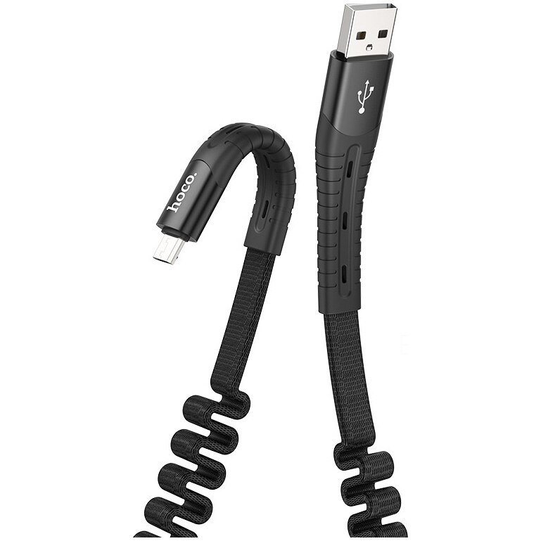 Cablu de date Hoco MicroUSB U78 Cotton Treasure Textil, 1.2m, Negru