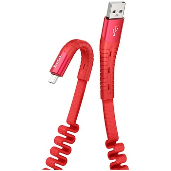 Cablu de date Hoco MicroUSB U78 Cotton Treasure Textil, 1.2m, Rosu Cablu de date Hoco MicroUSB U78 Cotton Treasure Textil, 1.2m, Rosu