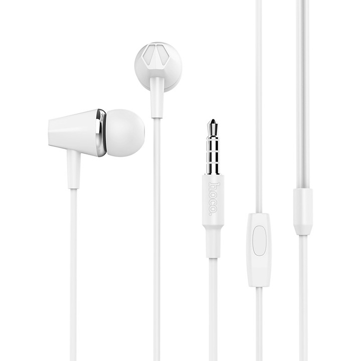 Fülbe helyezhető fejhallgató HOCO Honor music M34, mikrofonnal, 3,5 mm, fehér
