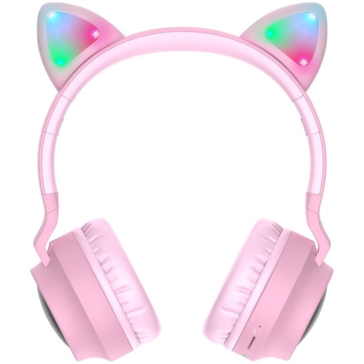 Casti bluetooth Hoco W27 Cat Ear, Roz