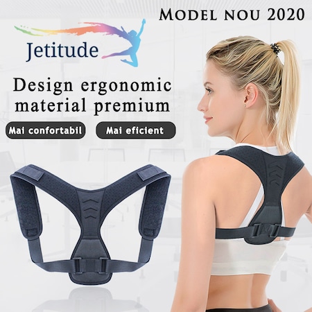 Corector de postura spate Jetitude™ pentru corectare si indreptare coloana, ham pentru umeri negru, ajustabil