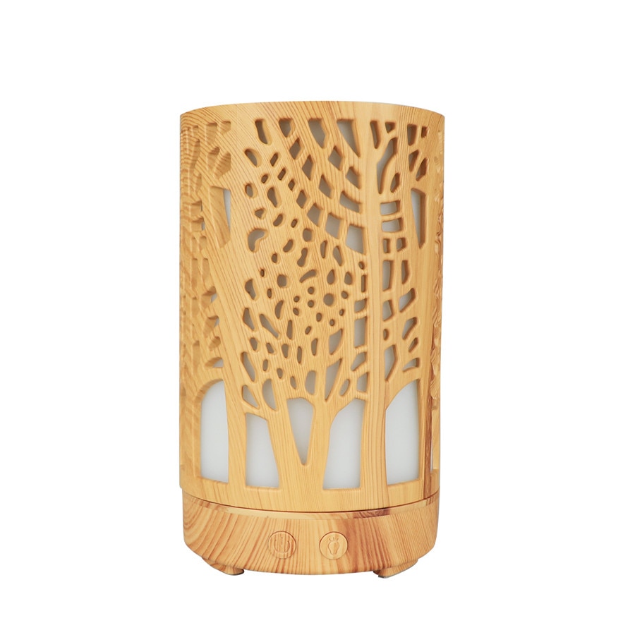 Umidificator/ Purificator aer Aromaterapie, Design Deosebit cu Telecomanda si 7 culori Lumina Ambientala, Rezervor 100ml , Light Wood
