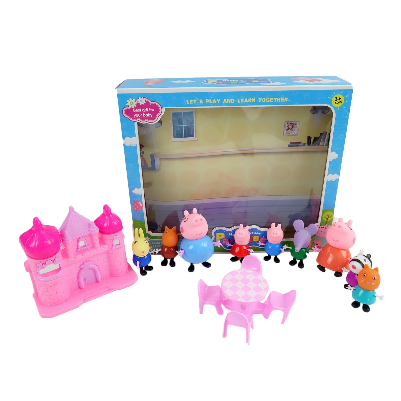 Set figurine Peppa Pig cu castel, 9 figurine, 7 cm, multicolor