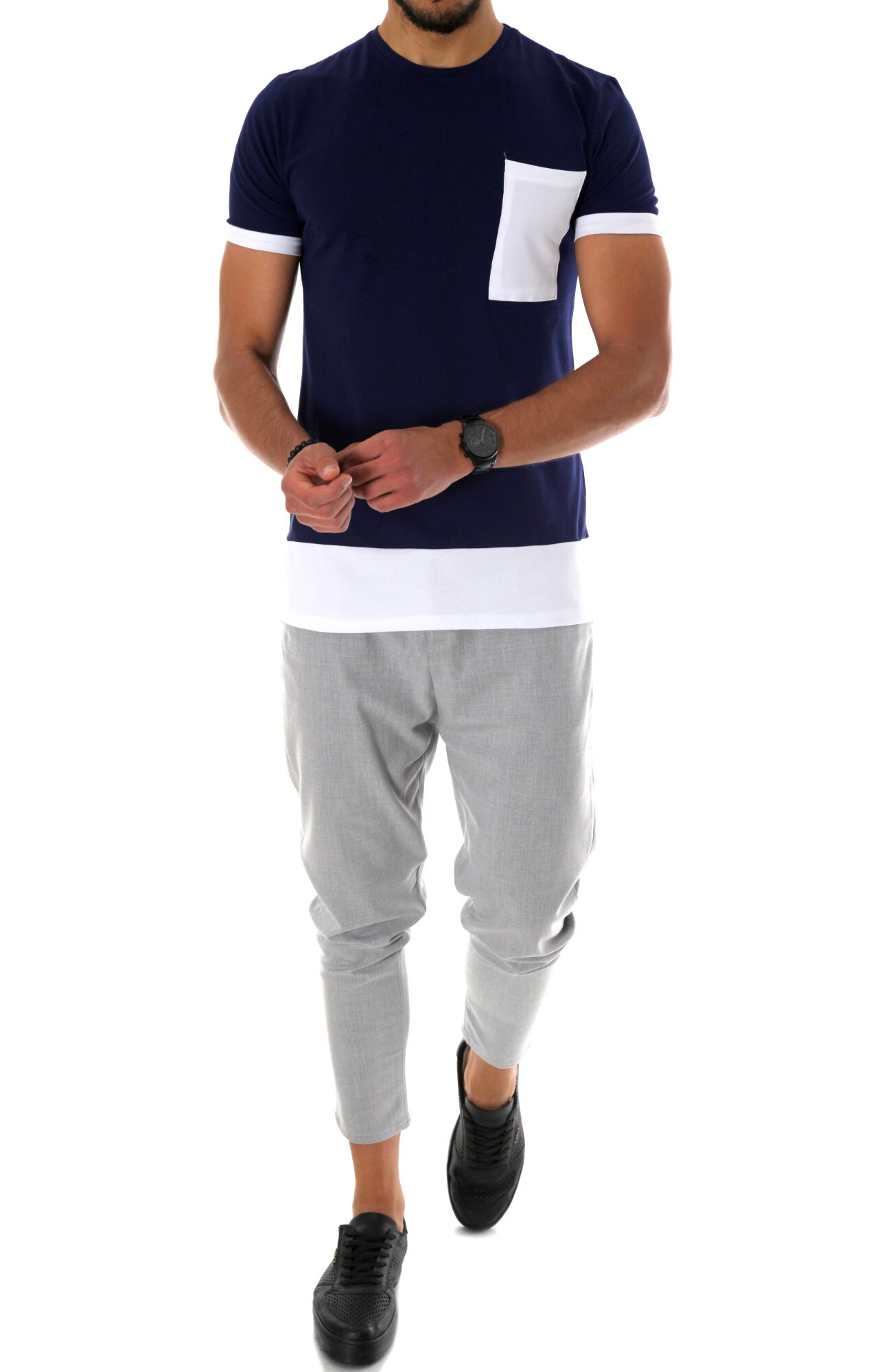 Tricou B1112, slim fit, pentru barbati, Bleumarin